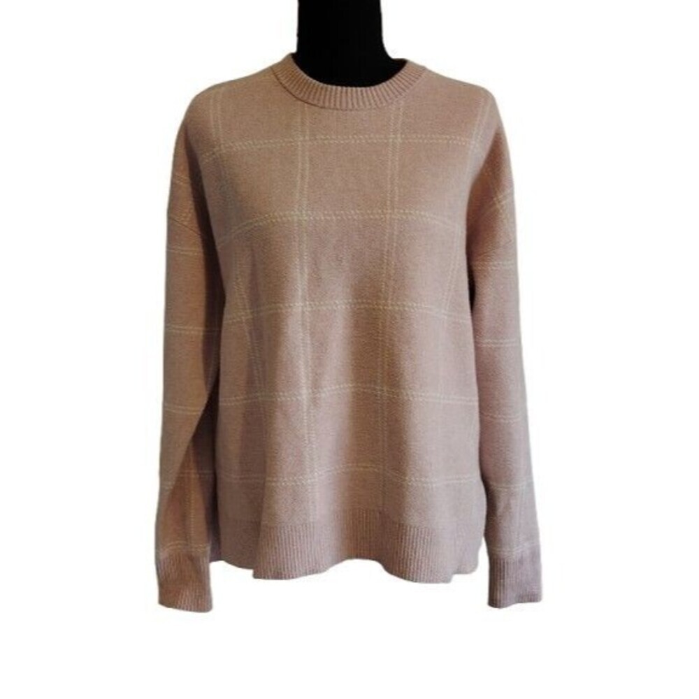 Nordstrom Pink Plaid Crewneck Sweater Medium Soft Knit Casual Preppy Pullover